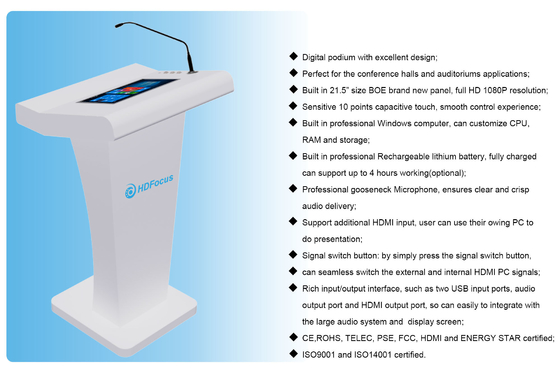 Best Price Smart LCD 21.5 Inch All-in-One Touch Screen Podium Kiosk with Mic and Speaker for Conference
