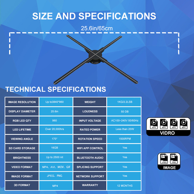 Powerful App Holograficos 3d Led Fan Hologram Projecteur Video Advertising Holographic Display 3D Holograma Fan  for Showroom