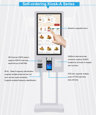 27-Inch Self-Service Fast Food Payment Kiosk Touch Screen Cinema Ticket Vending Machine With SDK Function