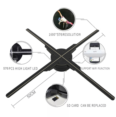 50cm Spinning Led Display With 16gb Card 3d Hologram Showcase Holographic Screen Projector 3d Holographic Fan